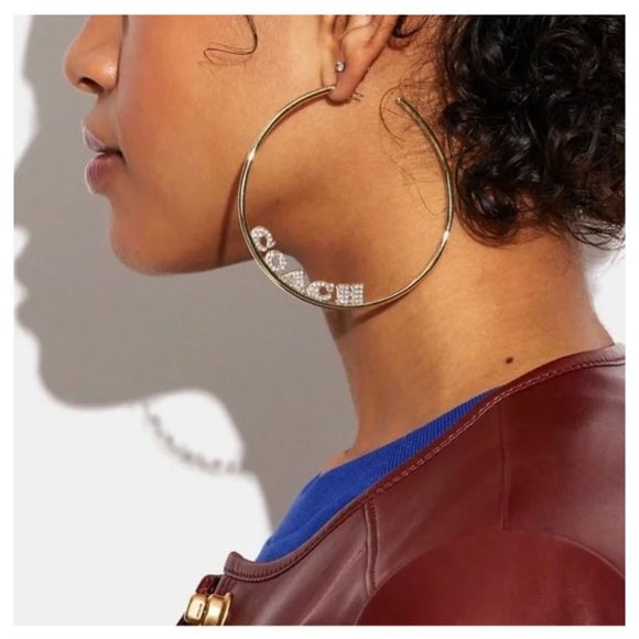 Pavé Coach Large Hoop Earrings - Picture 2 of 4